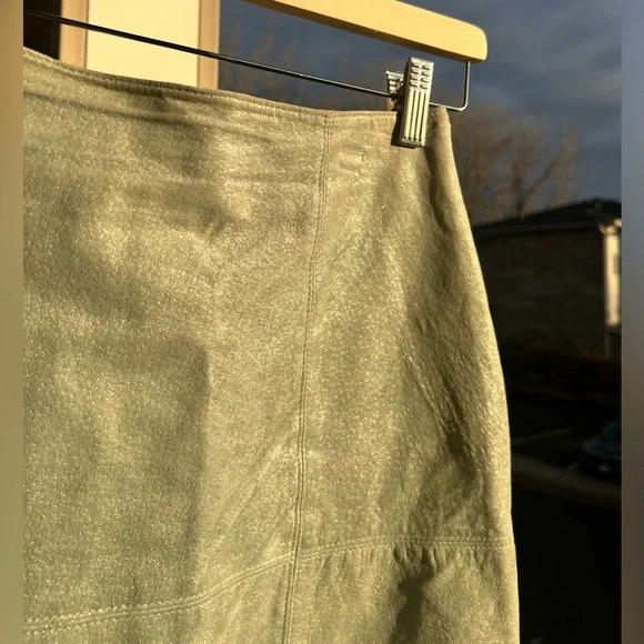 🆕Jane Doe Collection 💯Genuine Leather Light Green Pencil Skirt Midi Split Size M - Picture 8 of 13
